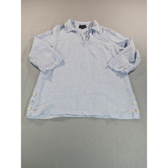 Tahari Tops - Tahari Tunic Top Womens Large Light Blue 100% Linen 3/4 Sleeve Side Button Boho